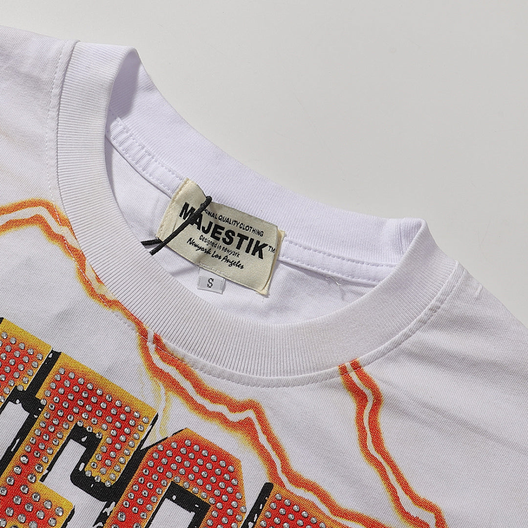 Majestik “The World” Football Bear Rhinestone Vintage Tee