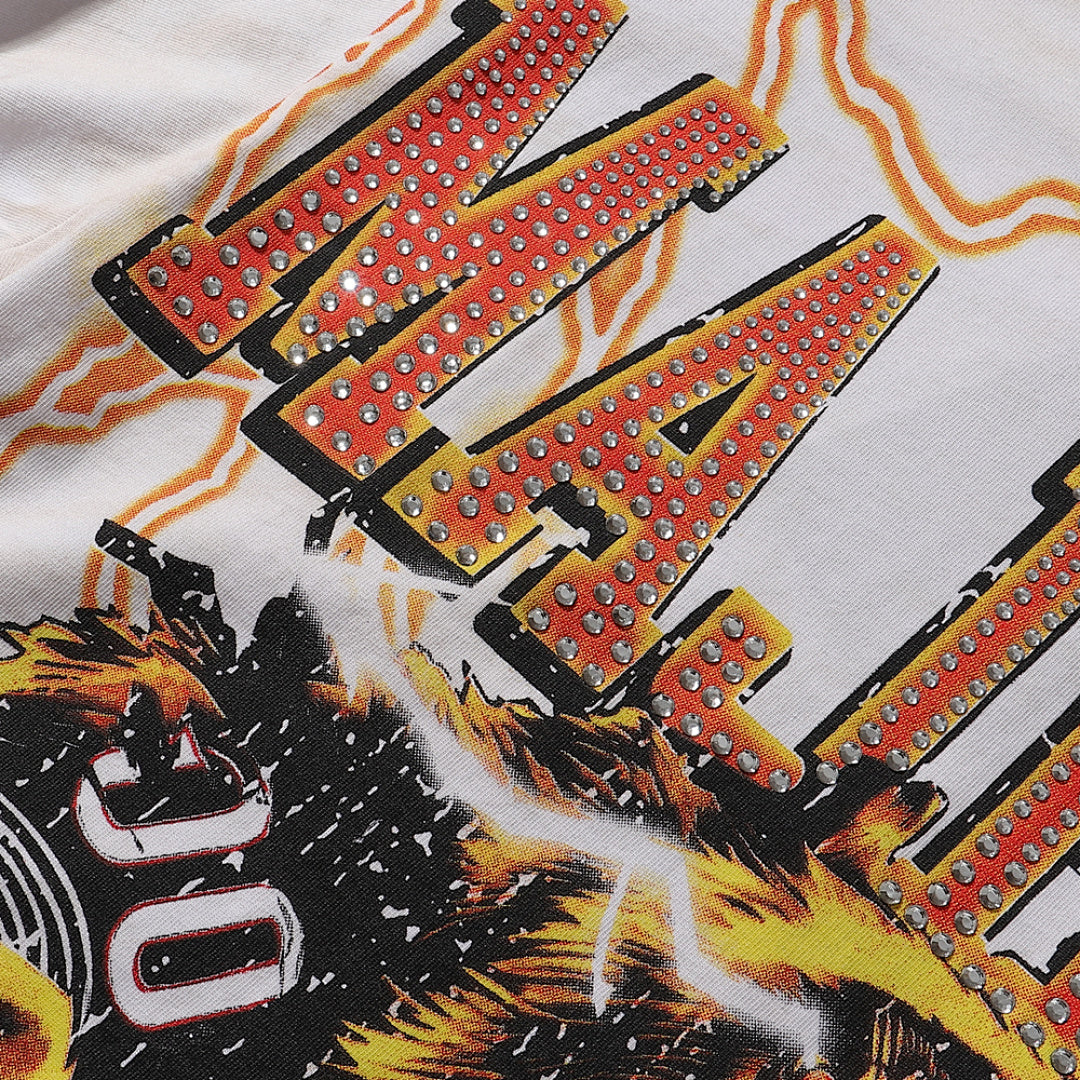 Majestik “The World” Football Bear Rhinestone Vintage Tee