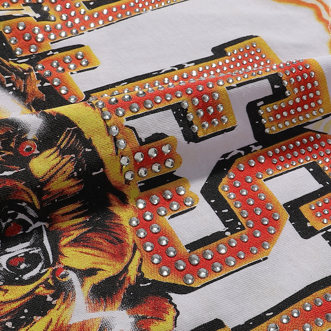 Majestik “The World” Football Bear Rhinestone Vintage Tee