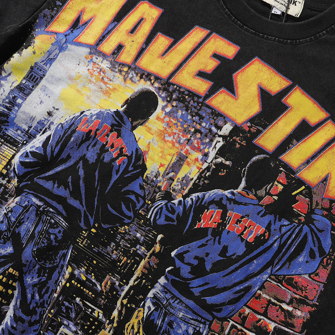 Majestik “City Graffiti” Skyline Vintage Tee（Black）
