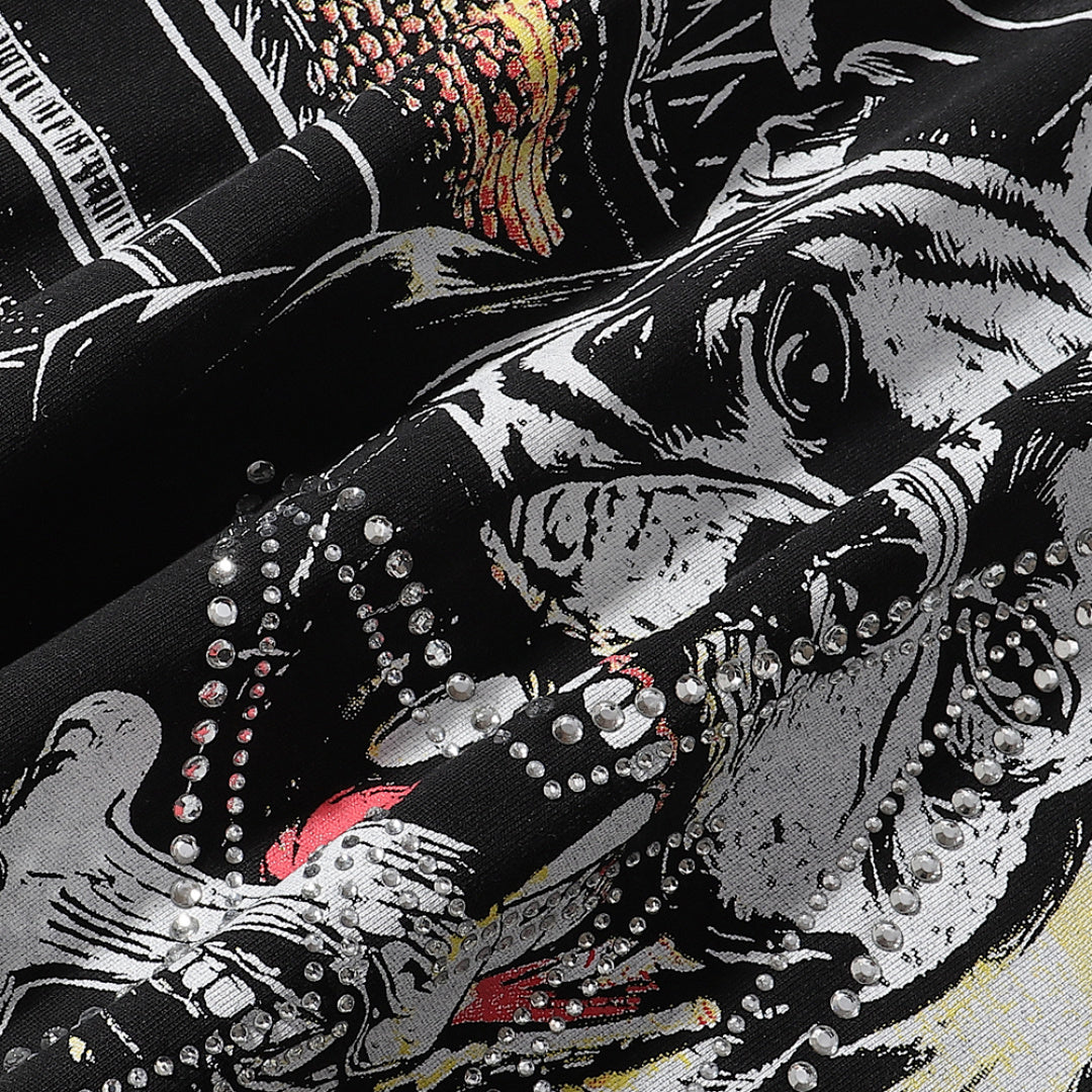 Majestik “Bulldog” Stadium Rhinestone Vintage Tee（Black）