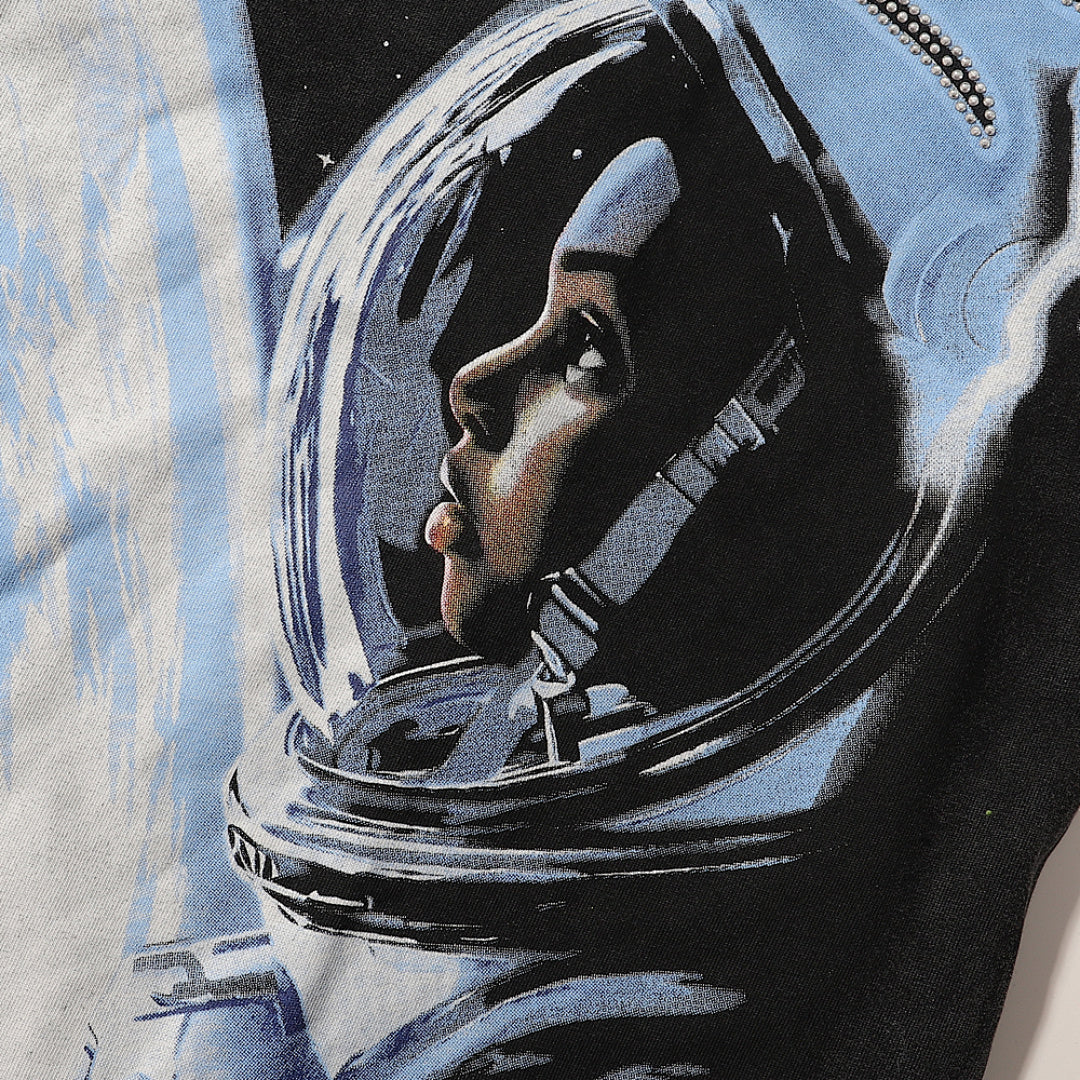 Majestik “Fearless” Astronaut & Skeleton Rhinestone Vintage Tee