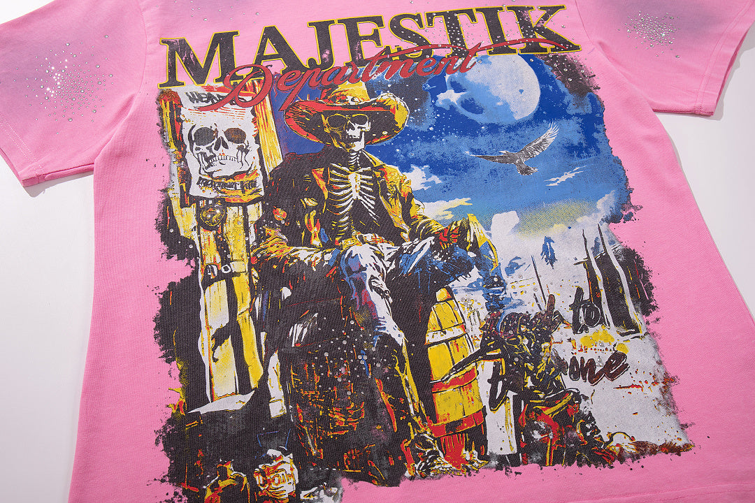 Majestik “Department” Cowboy Skeleton Rhinestone Tee