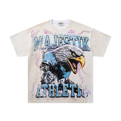 Majestik “Athletic” Eagle Rhinestone Vintage Tee（White）