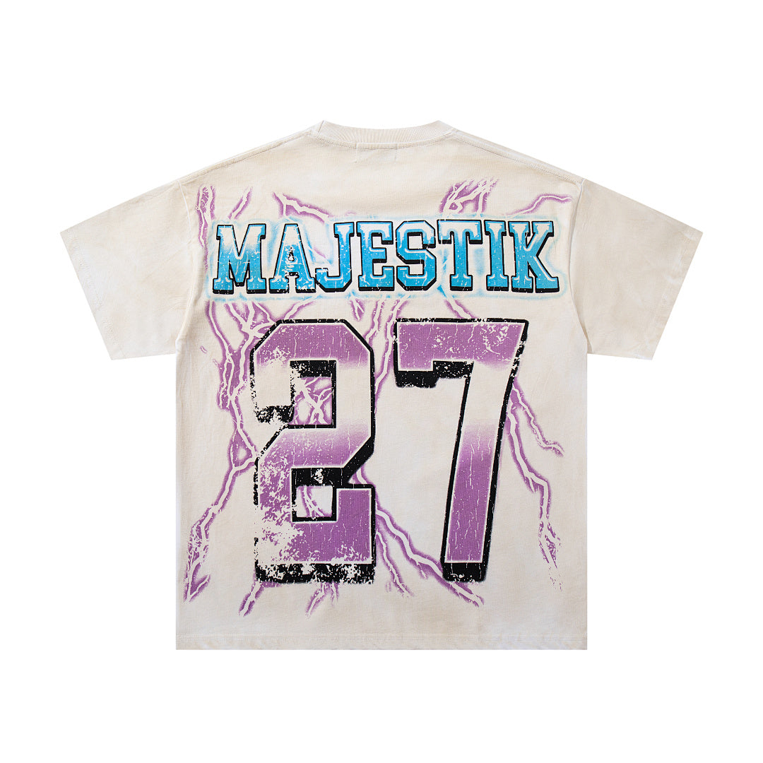 Majestik “Athletic” Eagle Rhinestone Vintage Tee（White）