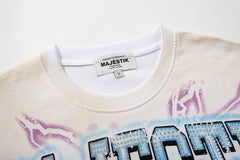 Majestik “Athletic” Eagle Rhinestone Vintage Tee（White）