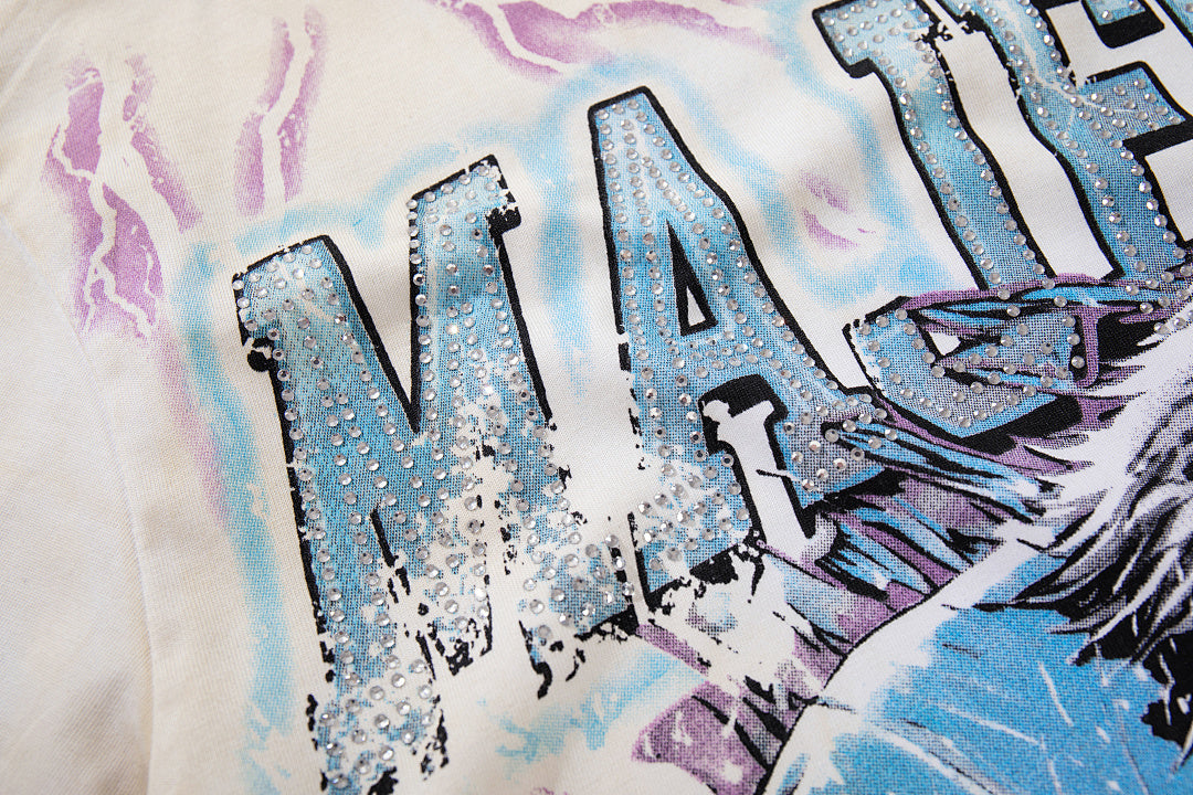 Majestik “Athletic” Eagle Rhinestone Vintage Tee（White）