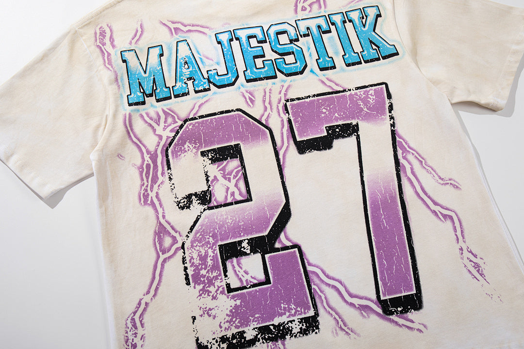Majestik “Athletic” Eagle Rhinestone Vintage Tee（White）