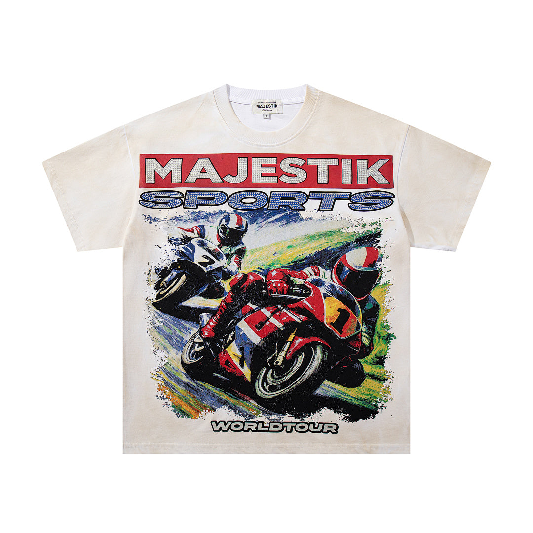 Majestik “World Tour” Motorcycle Racing Rhinestone Vintage Tee