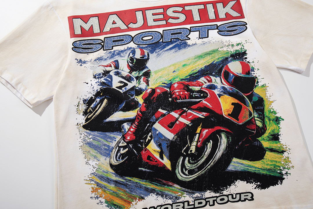 Majestik “World Tour” Motorcycle Racing Rhinestone Vintage Tee