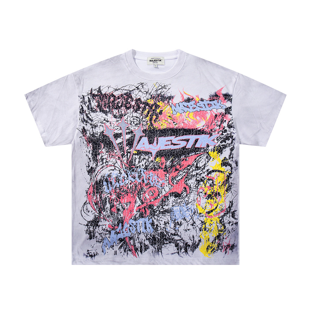 Majestik “Chaos Graffiti” Abstract Rhinestone Vintage Tee