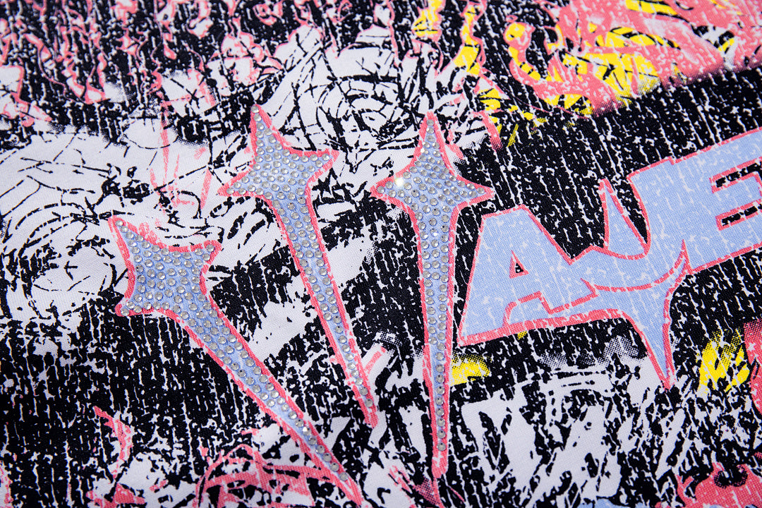 Majestik “Chaos Graffiti” Abstract Rhinestone Vintage Tee