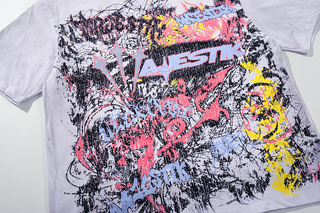 Majestik “Chaos Graffiti” Abstract Rhinestone Vintage Tee