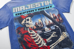 Majestik “Department” Skeleton Driving Rhinestone Vintage Tee