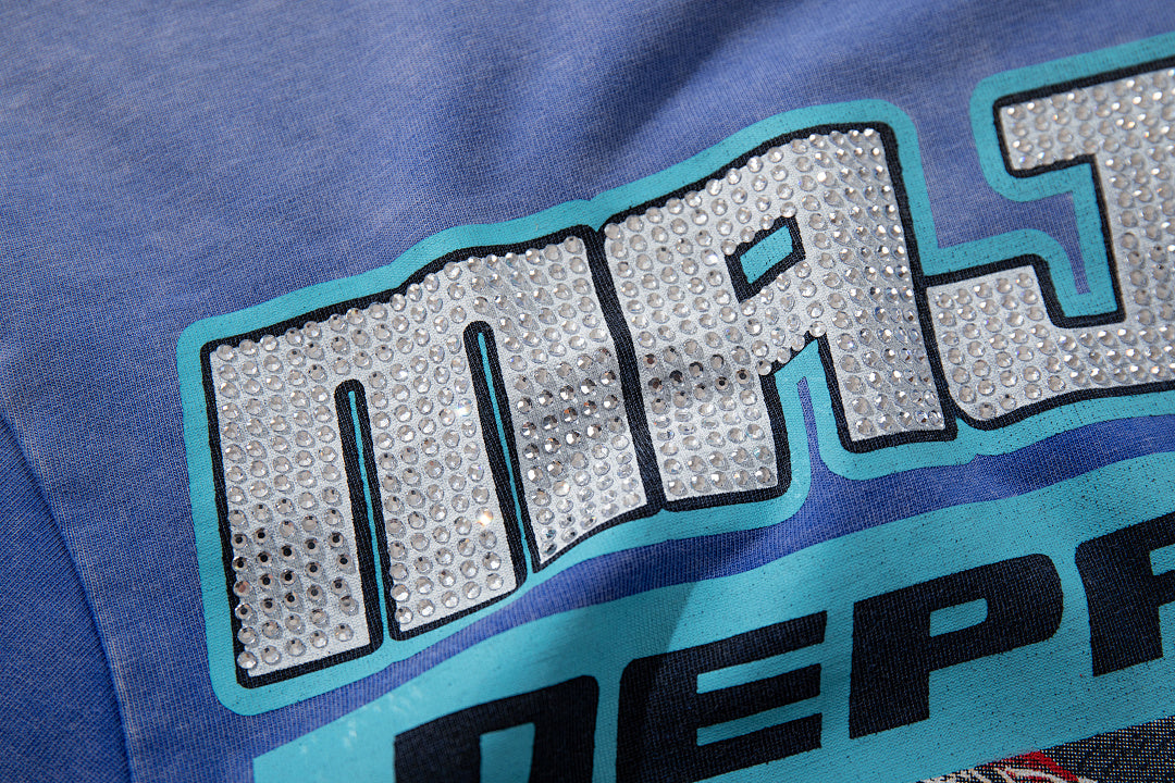 Majestik “Department” Skeleton Driving Rhinestone Vintage Tee