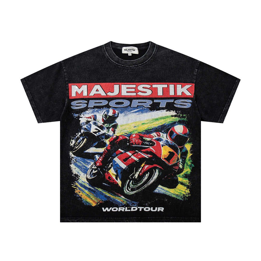 Majestik “World Tour” Motorcycle Racing Rhinestone Vintage Tee