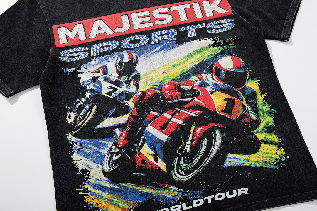 Majestik “World Tour” Motorcycle Racing Rhinestone Vintage Tee