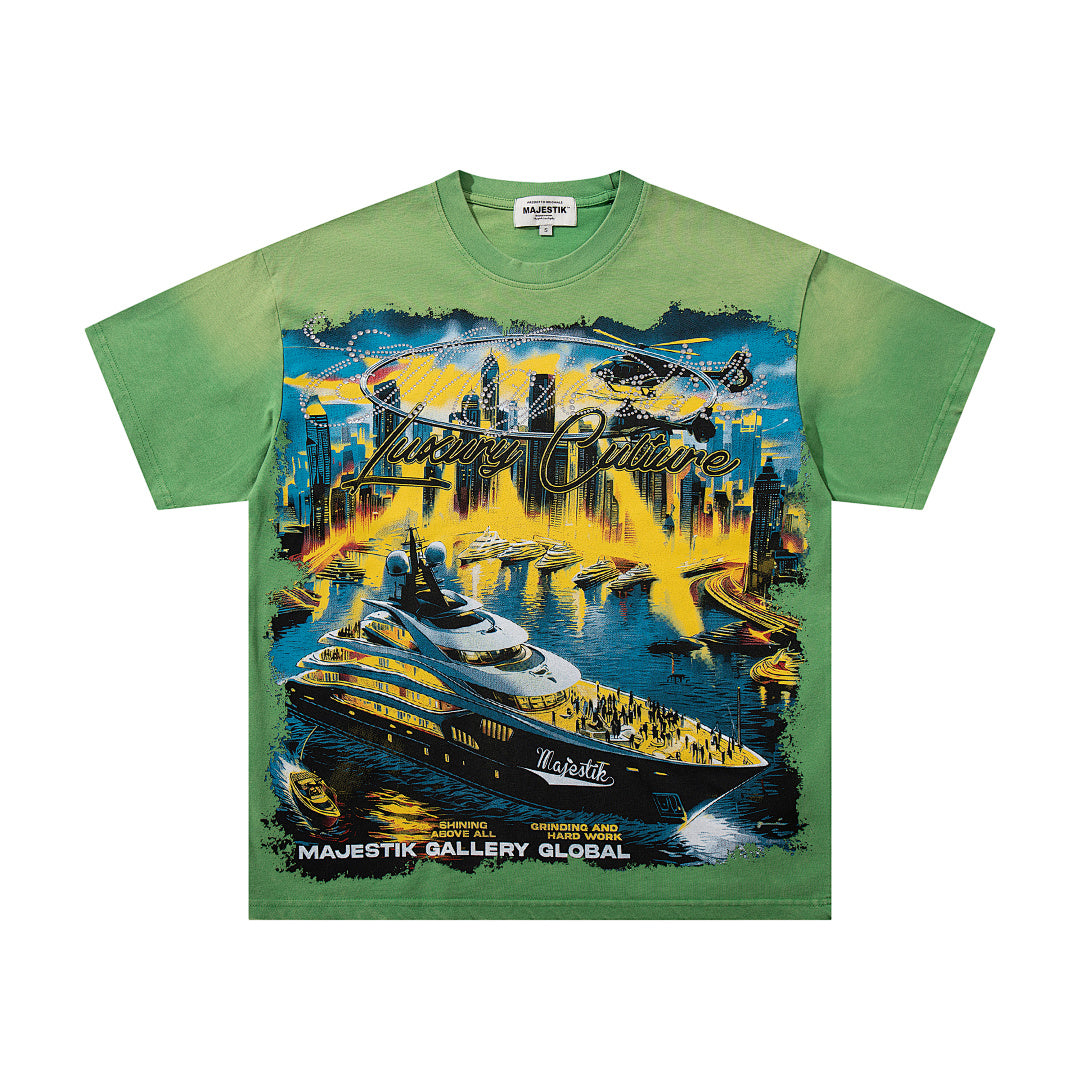 Majestik “Luxury Culture” Yacht Vintage Tee（Green）