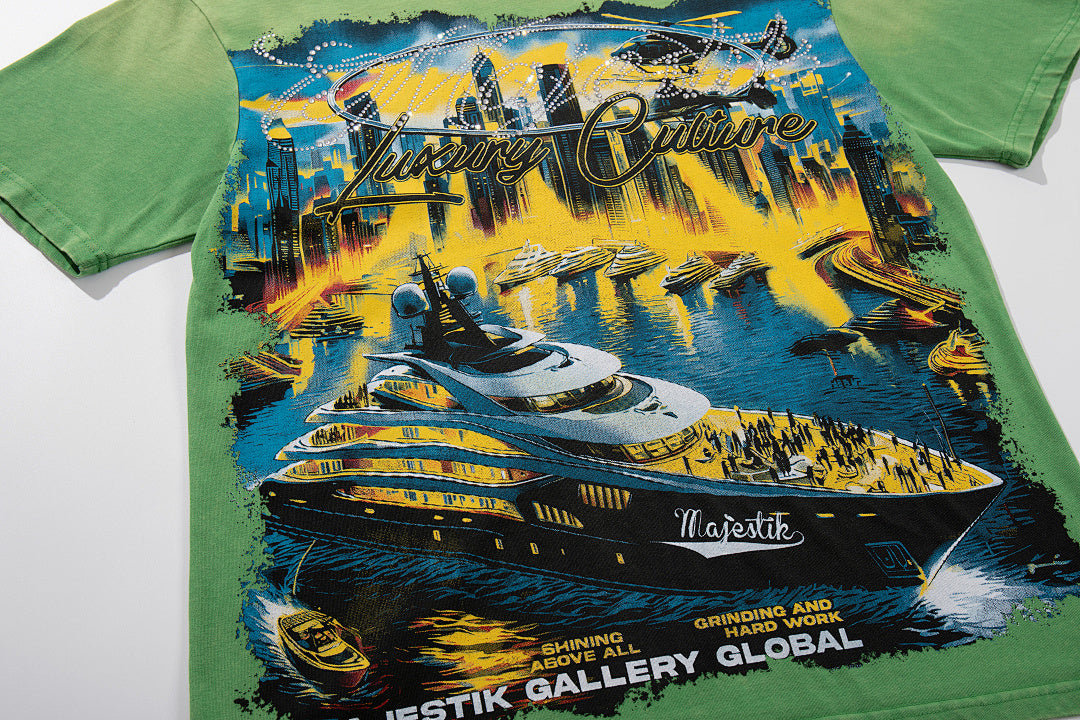 Majestik “Luxury Culture” Yacht Vintage Tee（Green）