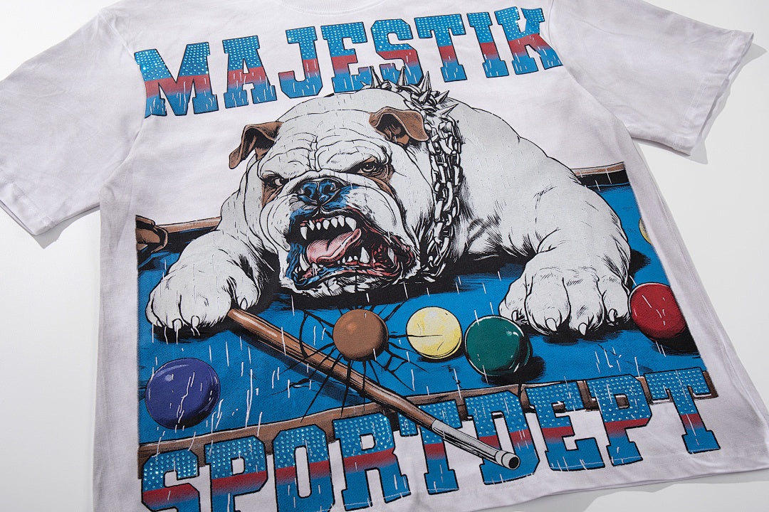 Majestik “Billiards Bulldog” Sport Dept Vintage Tee（White）