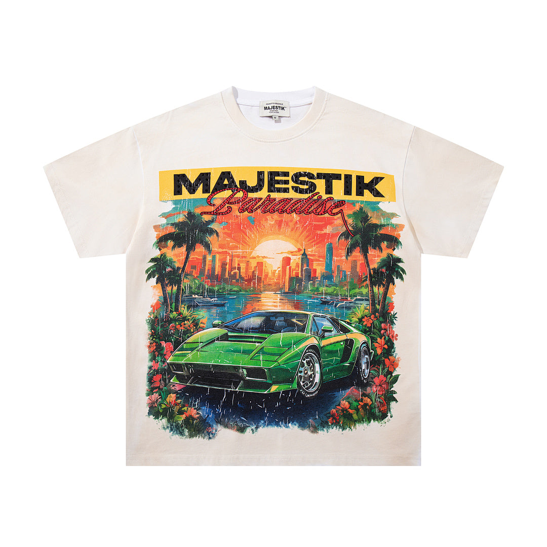 Majestik “Paradise” Supercar Vintage Tee（Off-White / Cream）