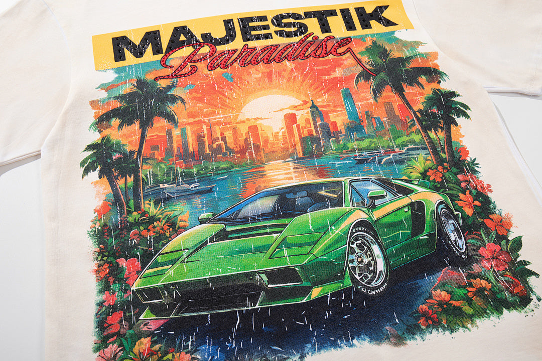 Majestik “Paradise” Supercar Vintage Tee（Off-White / Cream）