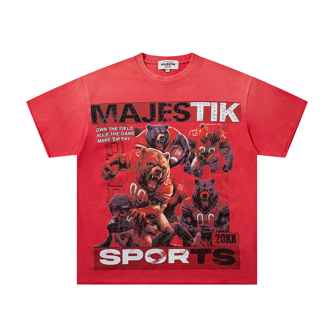 Majestik “Football Bears” Sports Vintage Tee（Red）