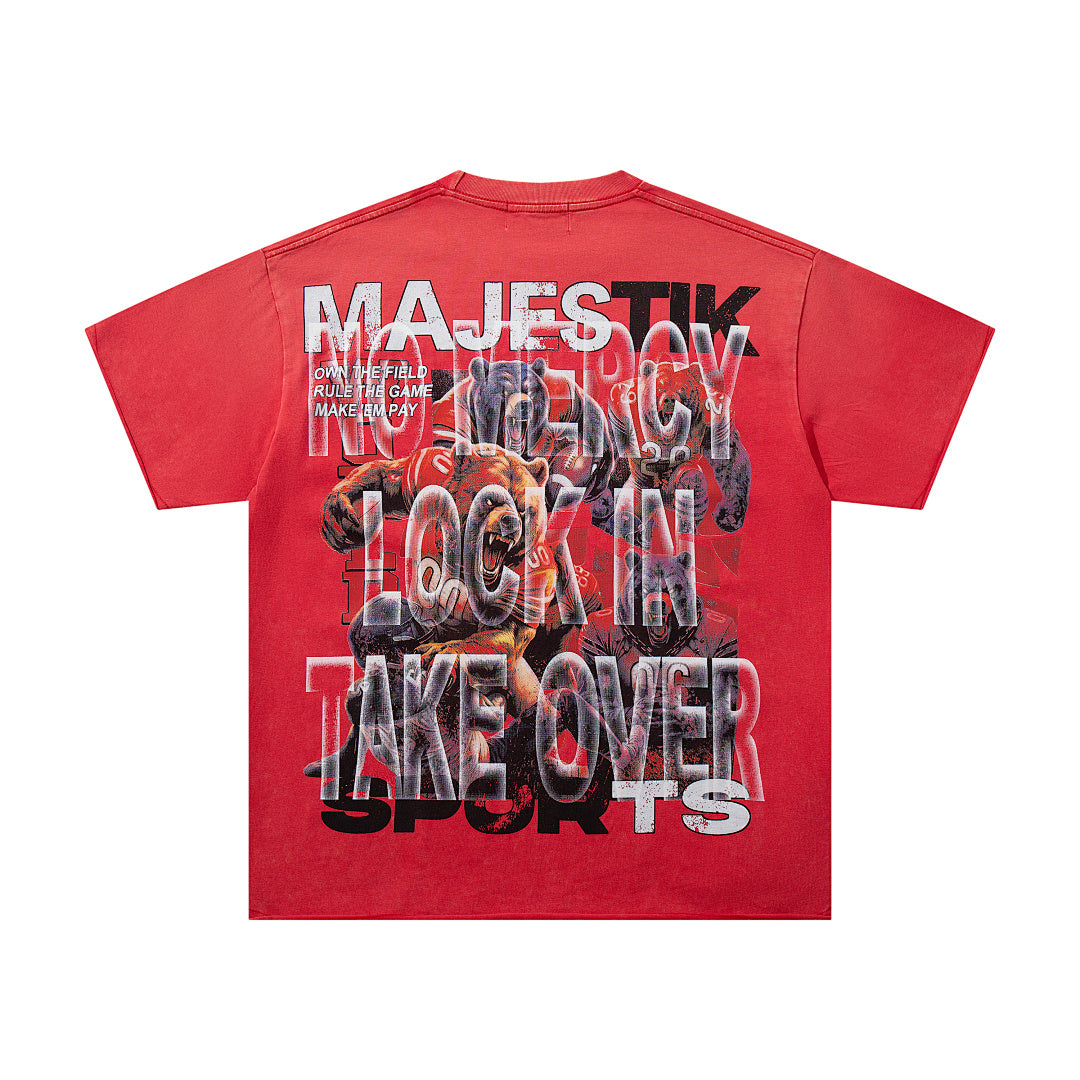 Majestik “Football Bears” Sports Vintage Tee（Red）