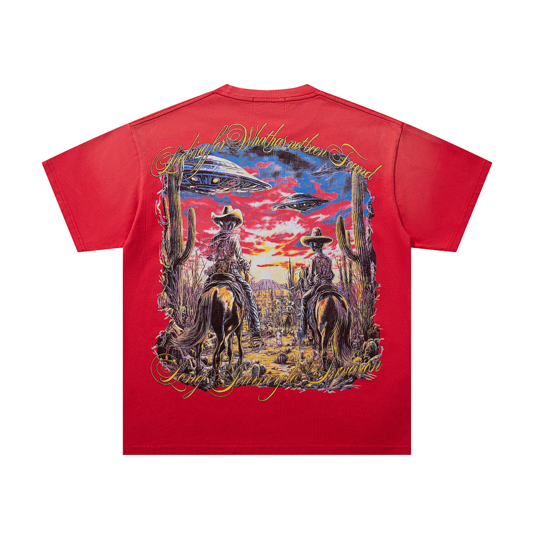 Majestik “Alien Cowboys” Vintage Tee（Red）