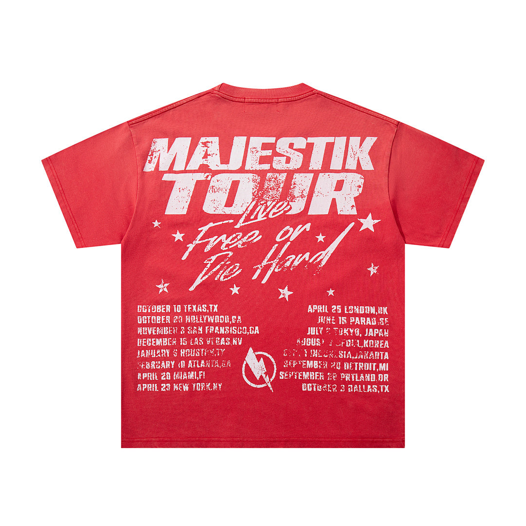 Majestik “Football Bears” Rhinestone Vintage Tee（Red）