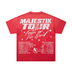 Majestik “Football Bears” Rhinestone Vintage Tee（Red）