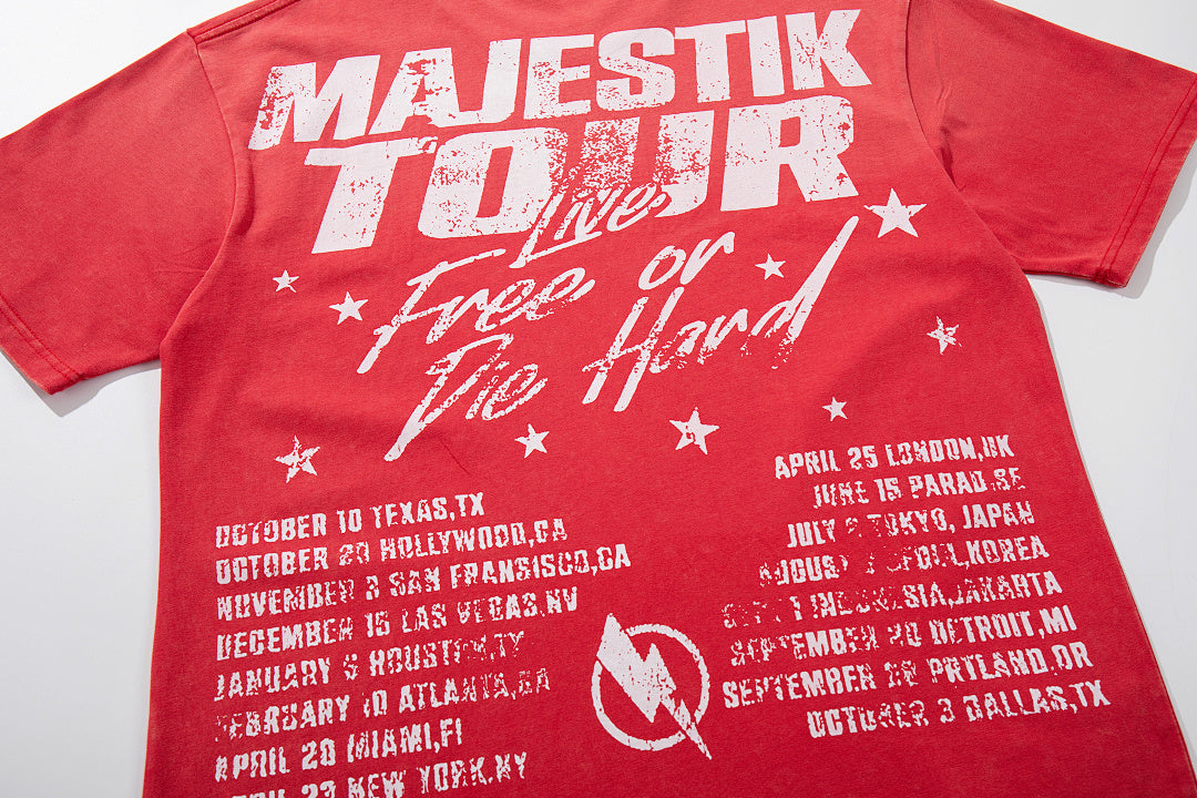 Majestik “Football Bears” Rhinestone Vintage Tee（Red）