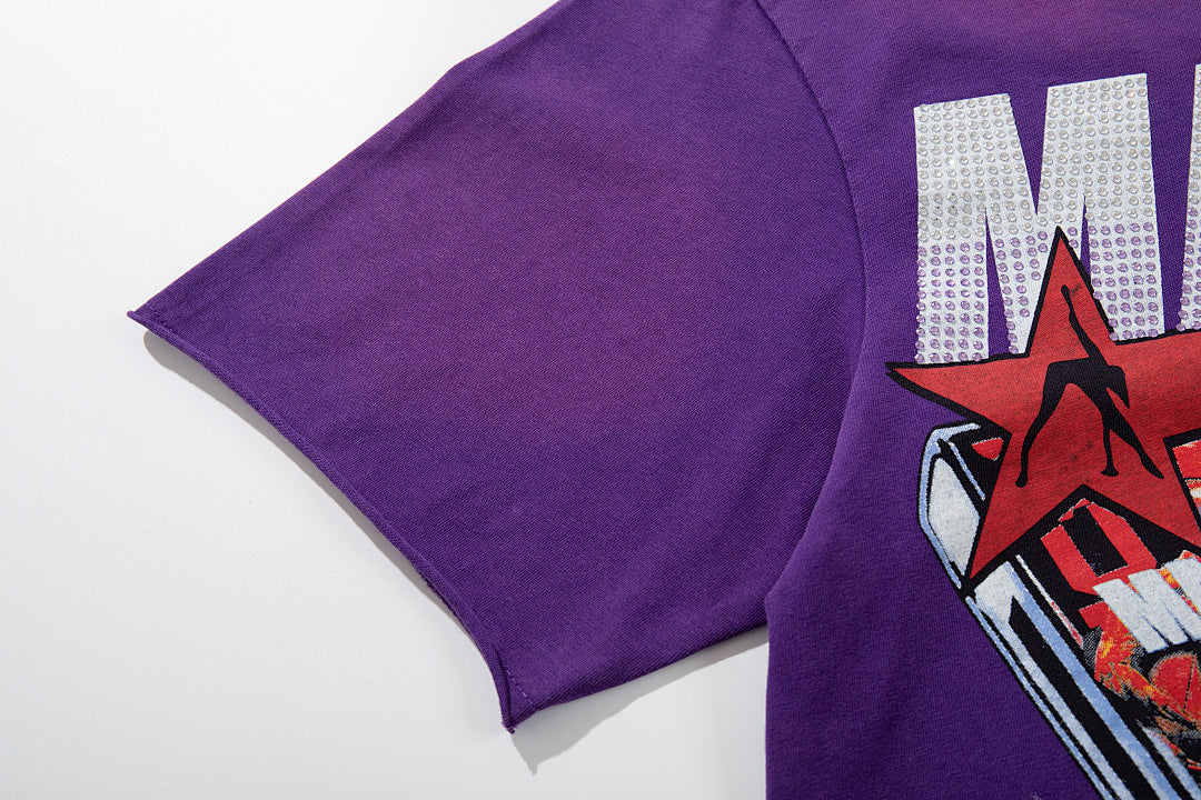 Majestik “Sound League & Sports” Special Edition Rhinestone Vintage Tee（Purple）
