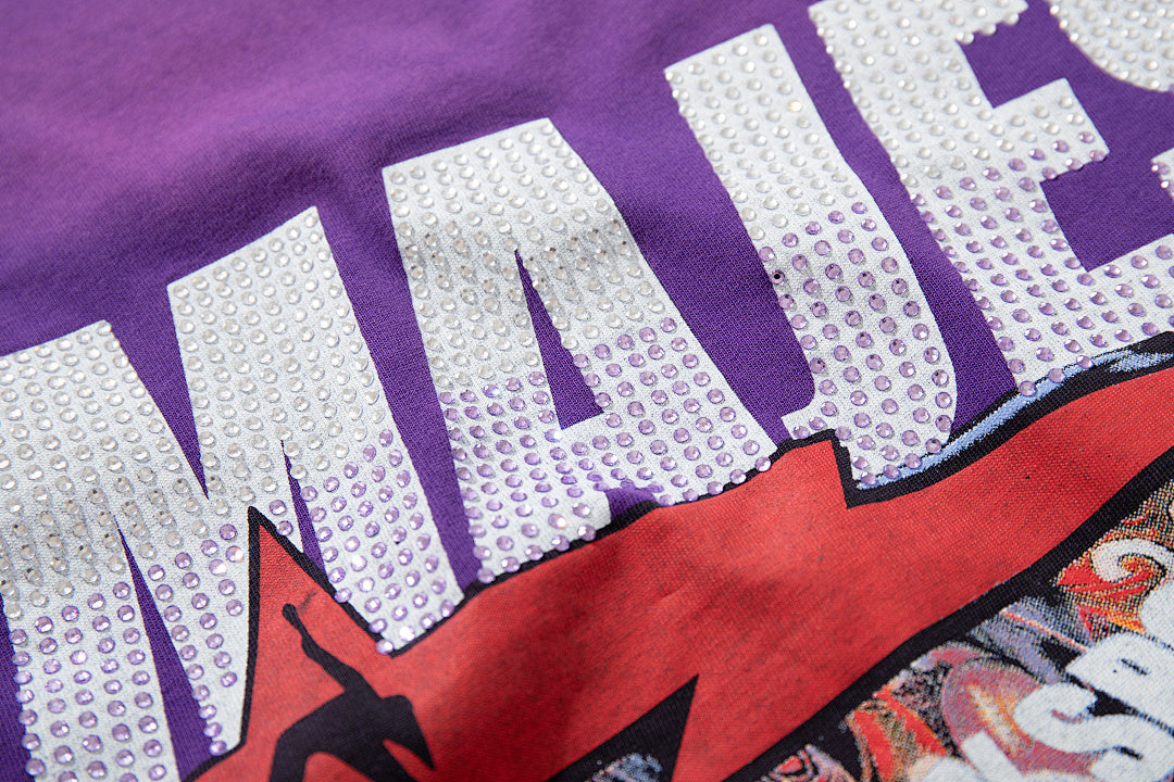 Majestik “Sound League & Sports” Special Edition Rhinestone Vintage Tee（Purple）
