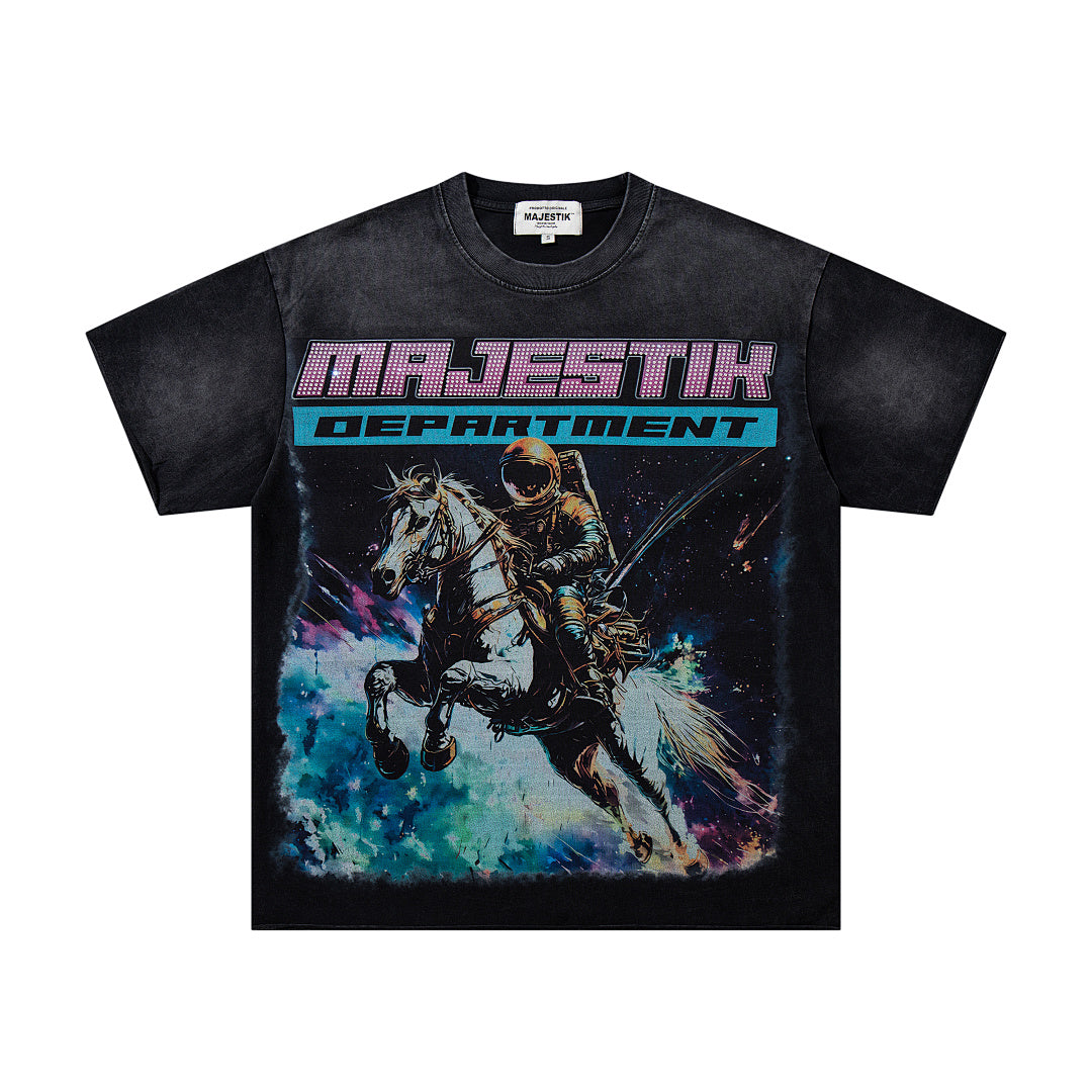 Majestik “Space Rider” Rhinestone Department Vintage Tee（Black）