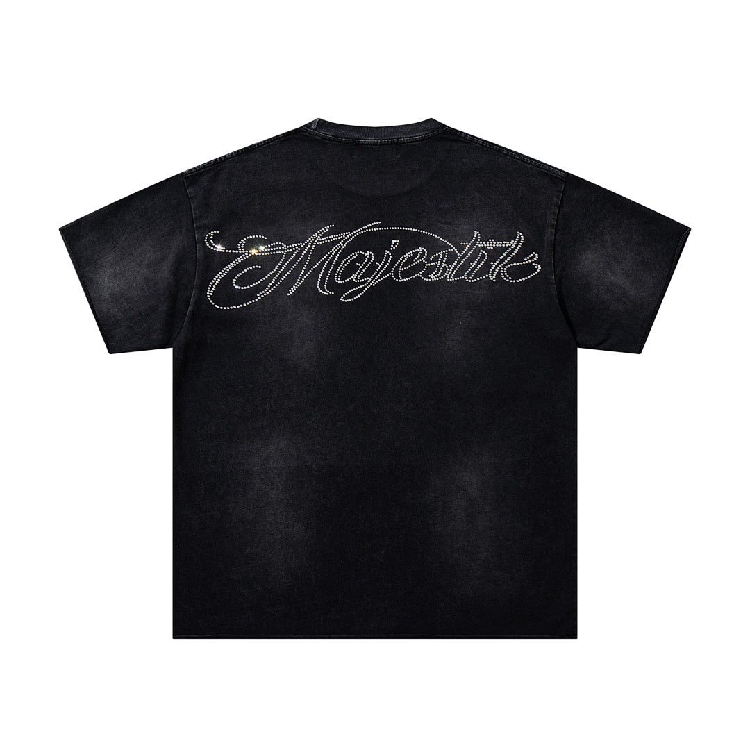 Majestik “Space Rider” Rhinestone Department Vintage Tee（Black）