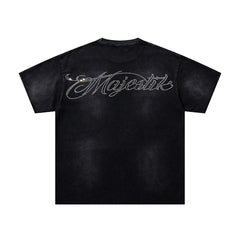 Majestik “Space Rider” Rhinestone Department Vintage Tee（Black）