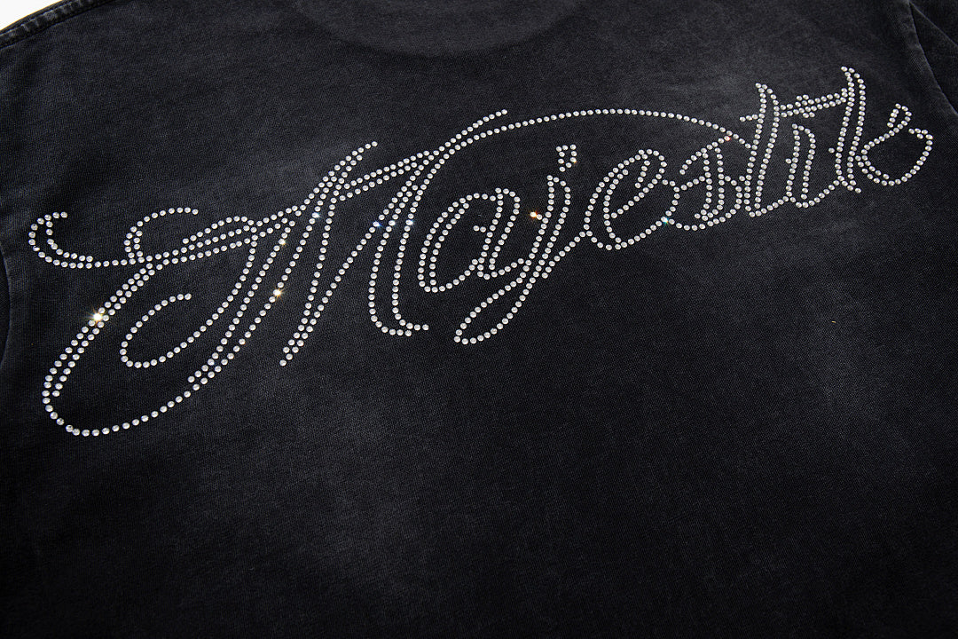 Majestik “Space Rider” Rhinestone Department Vintage Tee（Black）