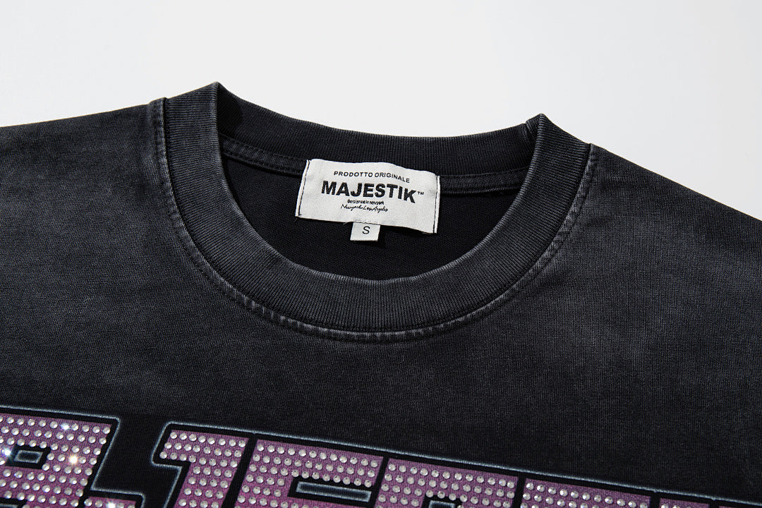 Majestik “Space Rider” Rhinestone Department Vintage Tee（Black）