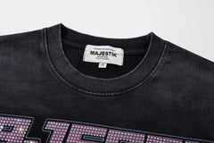 Majestik “Space Rider” Rhinestone Department Vintage Tee（Black）