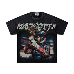 Majestik “Victory Lap” Racing Skeleton Rhinestone Vintage Tee（Black）