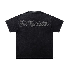 Majestik “Victory Lap” Racing Skeleton Rhinestone Vintage Tee（Black）