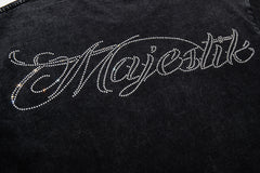 Majestik “Victory Lap” Racing Skeleton Rhinestone Vintage Tee（Black）