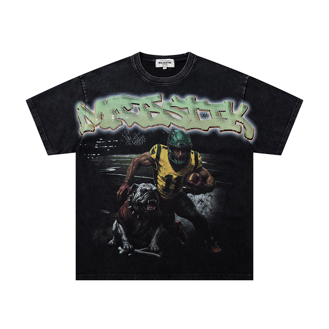 Majestik “Gridiron Champion” Bulldog Vintage Tee（Black）