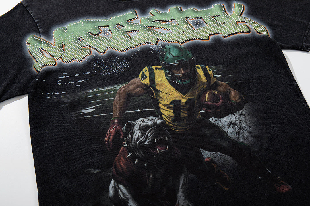 Majestik “Gridiron Champion” Bulldog Vintage Tee（Black）
