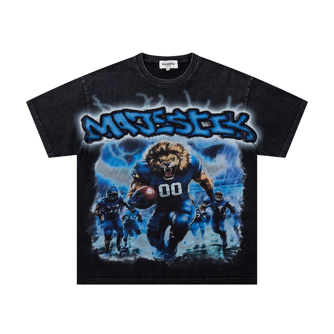 Majestik “Football Lion” Vintage Tee（Black）