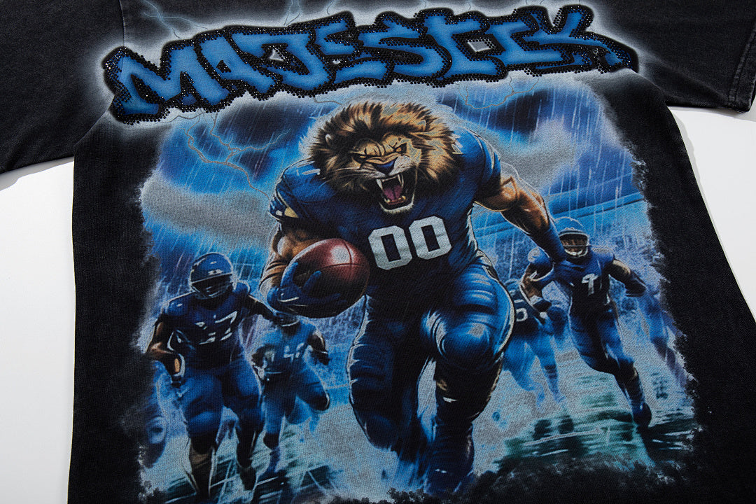 Majestik “Football Lion” Vintage Tee（Black）