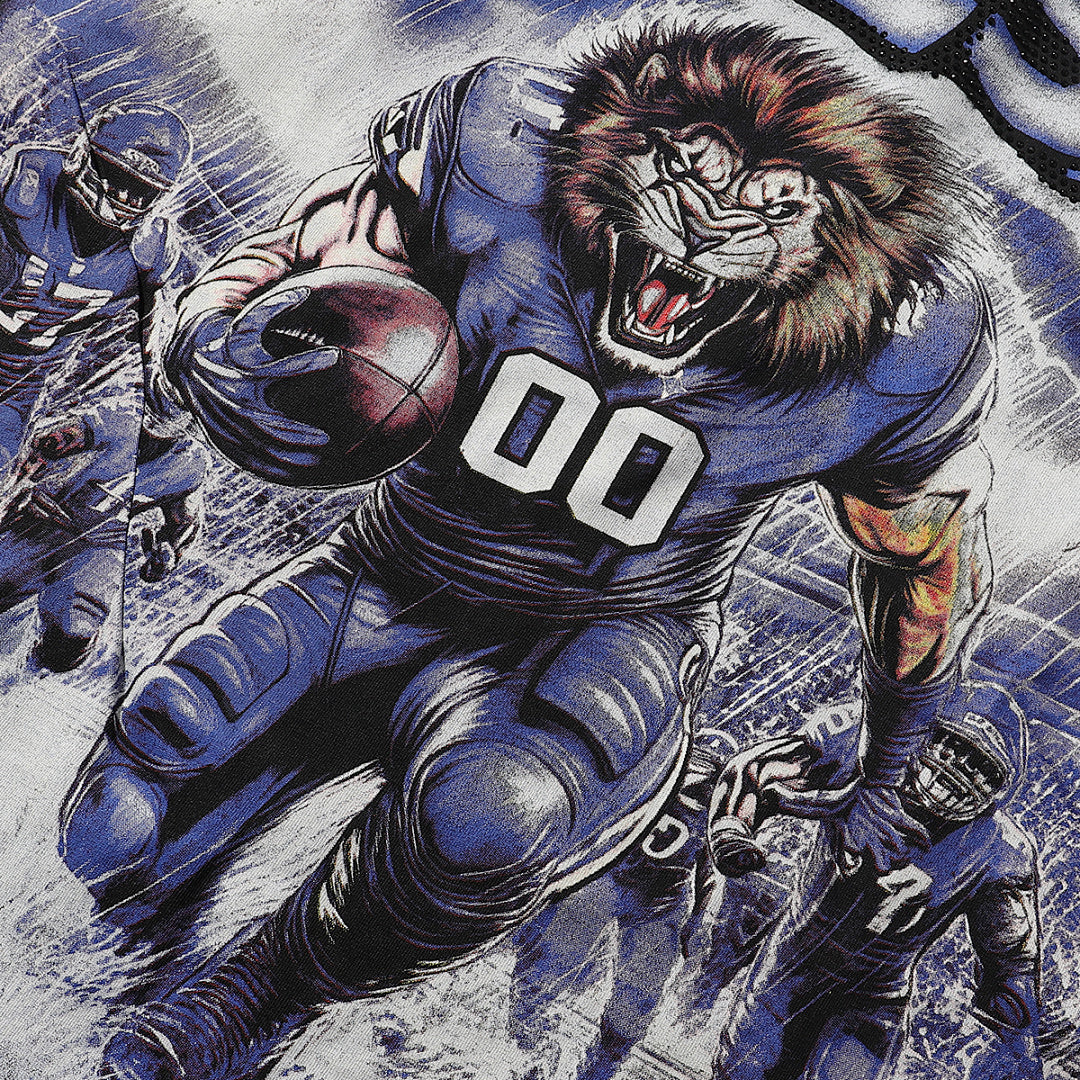 Majestik “Gridiron Lion” Football Rhinestone Vintage Tee