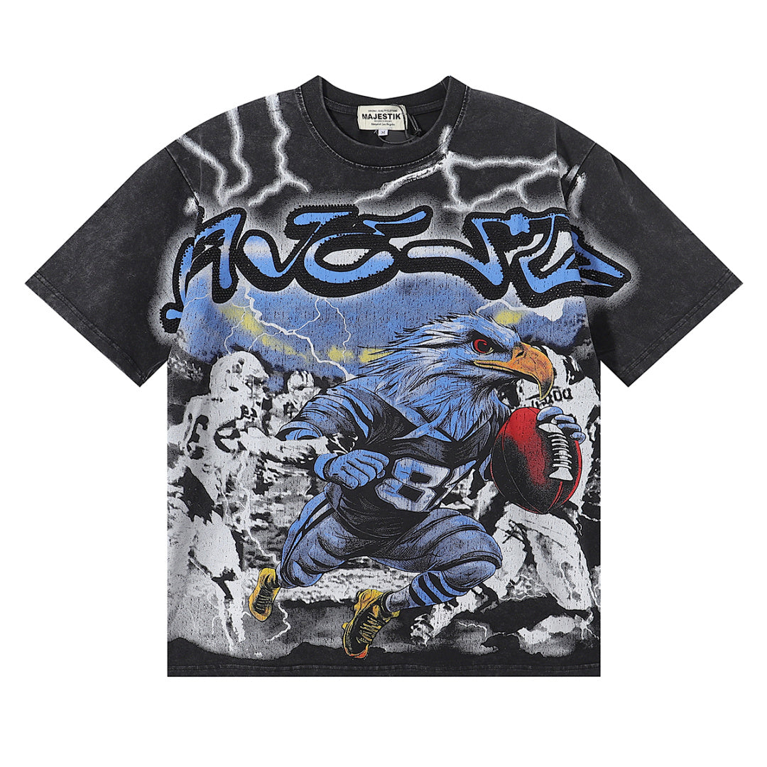Majestik “Storm Eagle” Football Rhinestone Vintage Tee（Black）