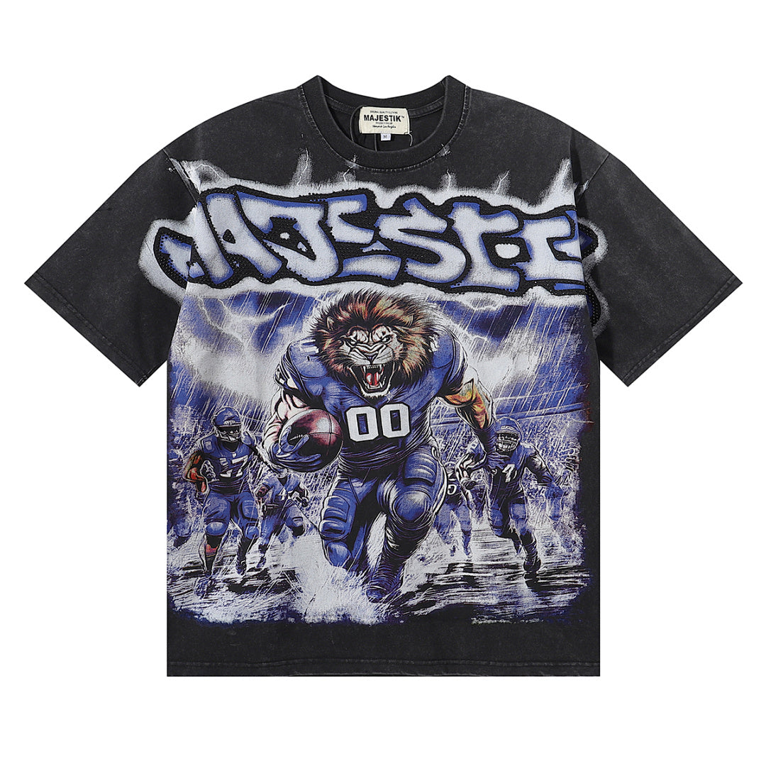 Majestik “Gridiron Lion” Football Rhinestone Vintage Tee